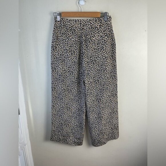 J Crew Wide-leg cropped high rise pant in animal leopard-print silk size 2 - Picture 2 of 12